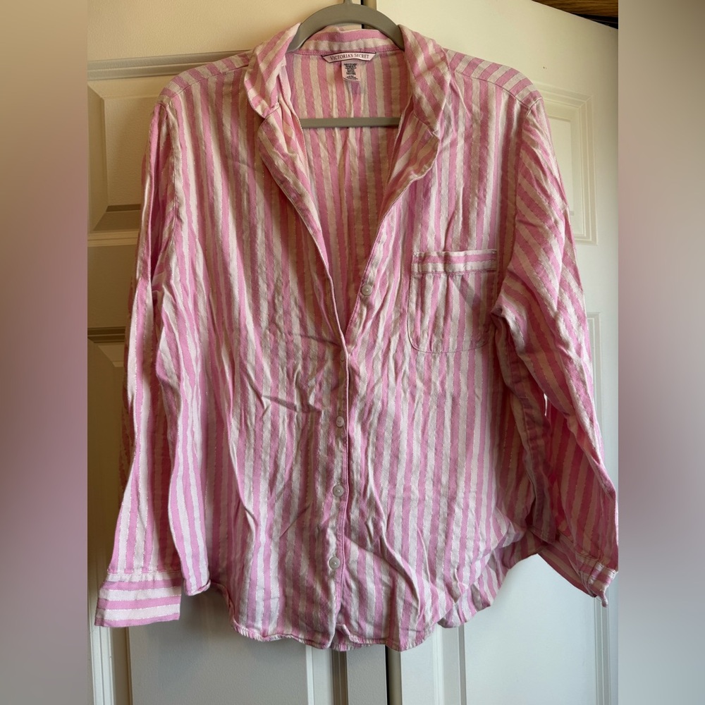 Victoria's Secret Pink Striped Long Sleeve Pajama Shirt Size L